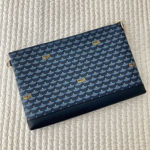 AUTHENTIC Fauré Le Page (Pouch) Zip 29, Paris Blue Scale Canvas & Navy Leather.